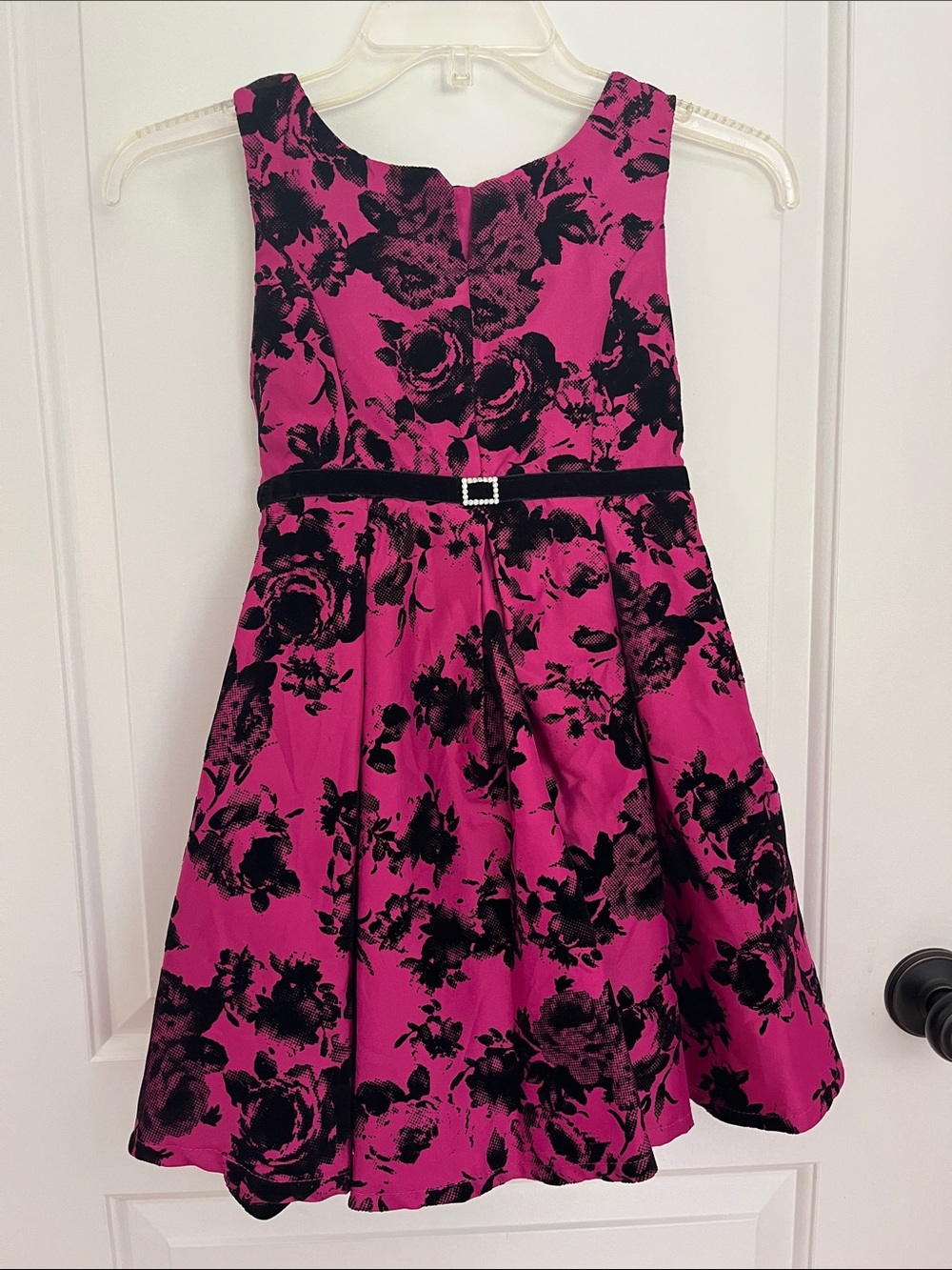 Jona Michelle Hot Pink and Black Floral Fit-and-Flare Dress girls size 6